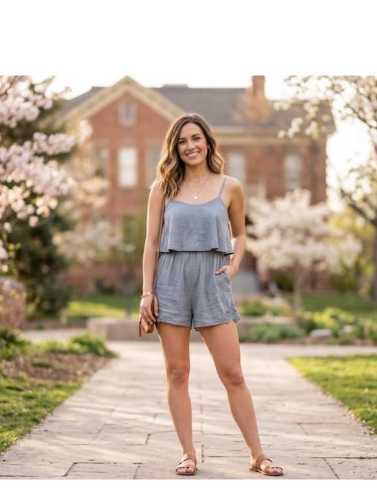 hazel Pants - Hazel Gray Romper Short w/lace Front Size M